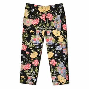 Talbots Pants Womens Size 12 Petite Black Floral Print Straight Leg Maximalist